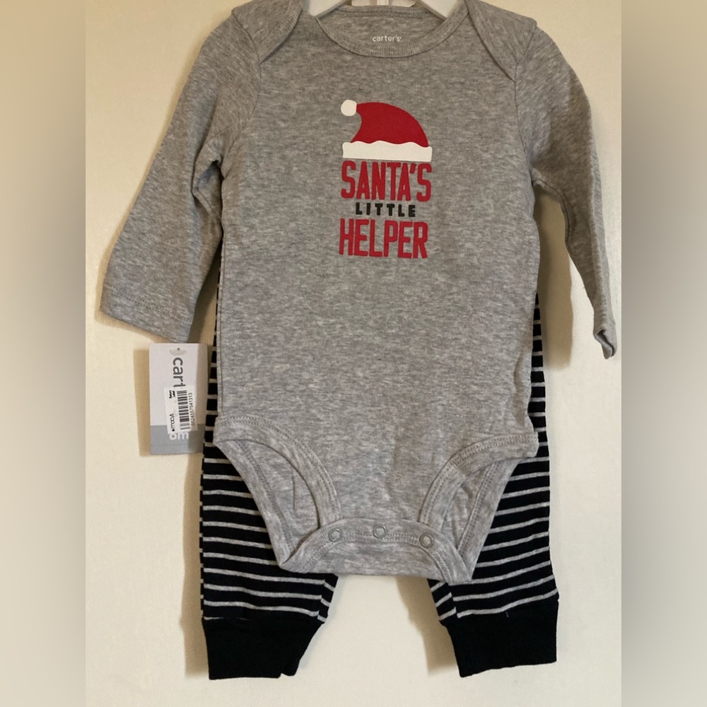 🌸NWT 2pc Carter’s Long Sleeve Gray Onesie with Blue and Gray Striped Pants #G